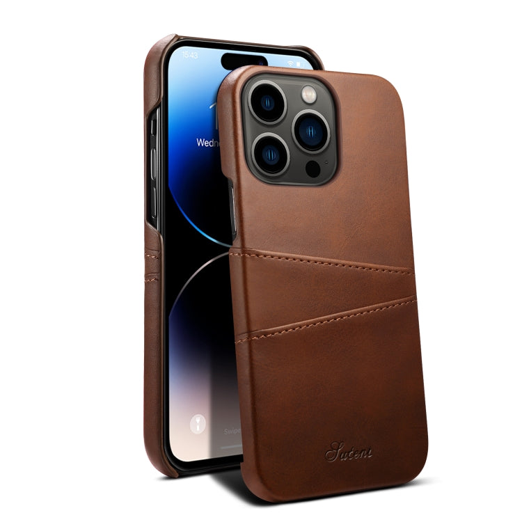 For iPhone 14 Pro Suteni Calf Texture Card Slots Phone Case(Brown) - HoMEdemic™ 