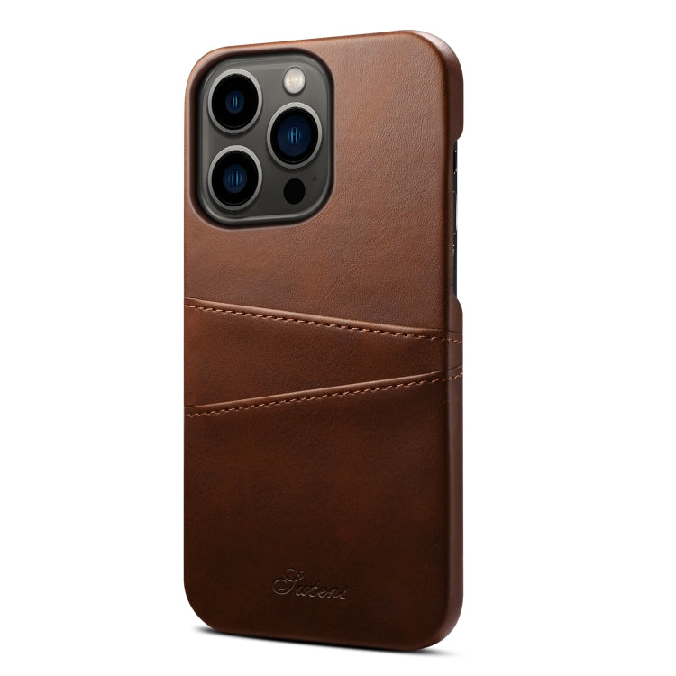 For iPhone 14 Pro Suteni Calf Texture Card Slots Phone Case(Brown) - HoMEdemic™ 