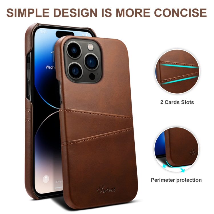 For iPhone 14 Pro Suteni Calf Texture Card Slots Phone Case(Brown) - HoMEdemic™ 