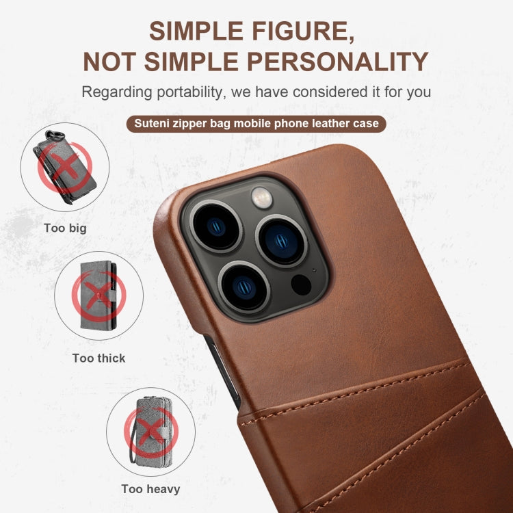 For iPhone 14 Pro Suteni Calf Texture Card Slots Phone Case(Brown) - HoMEdemic™ 