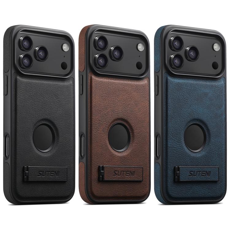 For iPhone 14 Pro Suteni G2 Magsafe Litchi Texture Leather Back Phone Case with Holder(Blue) - HoMEdemic™ 