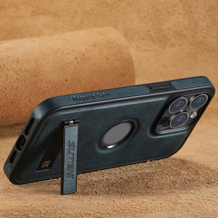 For iPhone 14 Pro Suteni G2 Magsafe Oil Wax Leather Back Phone Case with Holder(Blue) - HoMEdemic™ 