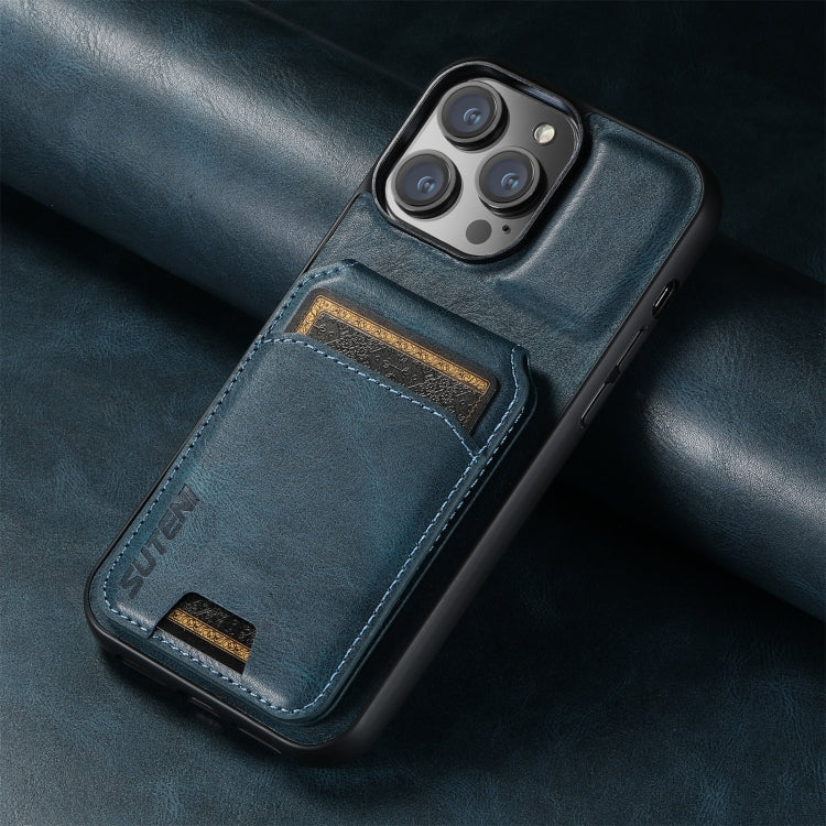 For iPhone 14 Pro Suteni H02 Leather Wallet Stand Back Phone Case(Blue) - HoMEdemic™ 