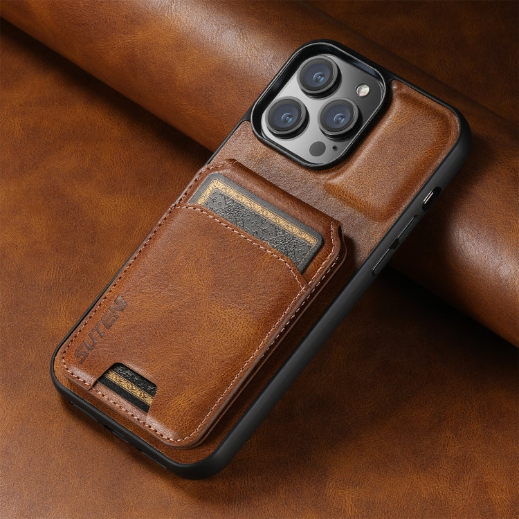 For iPhone 14 Pro Suteni H02 Leather Wallet Stand Back Phone Case(Brown) - HoMEdemic™ 