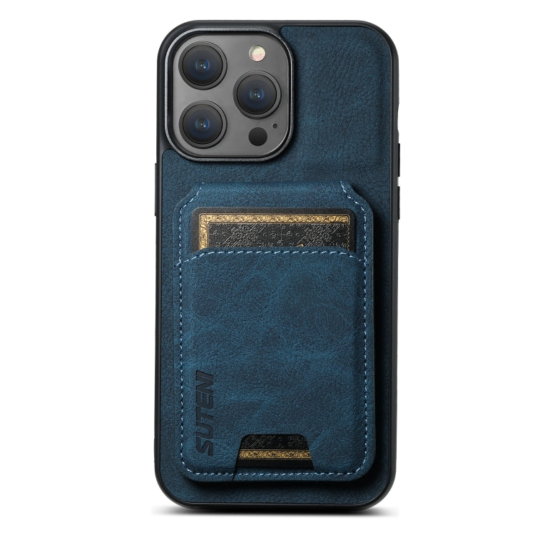 For iPhone 14 Pro Suteni H02 Litchi Leather Card Wallet Stand Back Phone Case(Blue) - HoMEdemic™ 