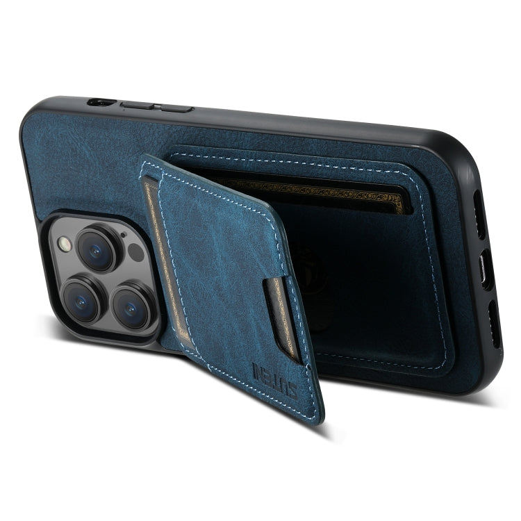 For iPhone 14 Pro Suteni H02 Litchi Leather Card Wallet Stand Back Phone Case(Blue) - HoMEdemic™ 