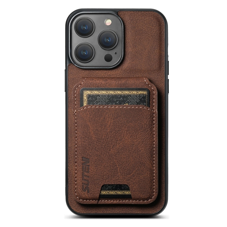 For iPhone 14 Pro Suteni H02 Litchi Leather Card Wallet Stand Back Phone Case(Brown) - HoMEdemic™ 