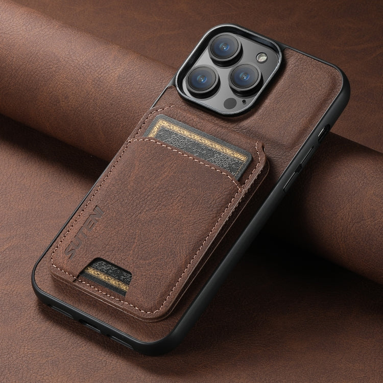 For iPhone 14 Pro Suteni H02 Litchi Leather Card Wallet Stand Back Phone Case(Brown) - HoMEdemic™ 