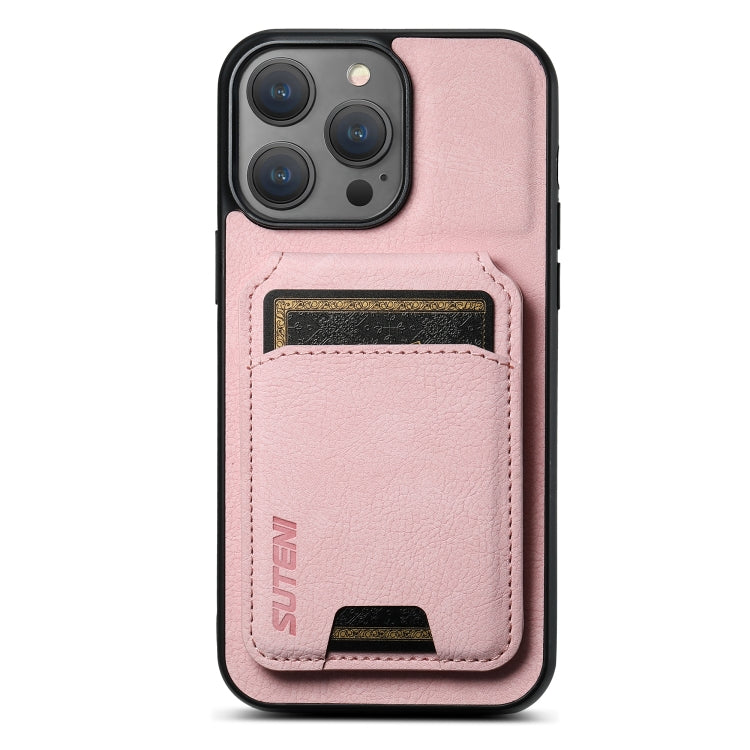For iPhone 14 Pro Suteni H02 Litchi Leather Card Wallet Stand Back Phone Case(Pink) - HoMEdemic™ 