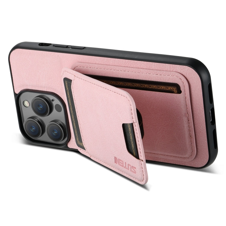 For iPhone 14 Pro Suteni H02 Litchi Leather Card Wallet Stand Back Phone Case(Pink) - HoMEdemic™ 