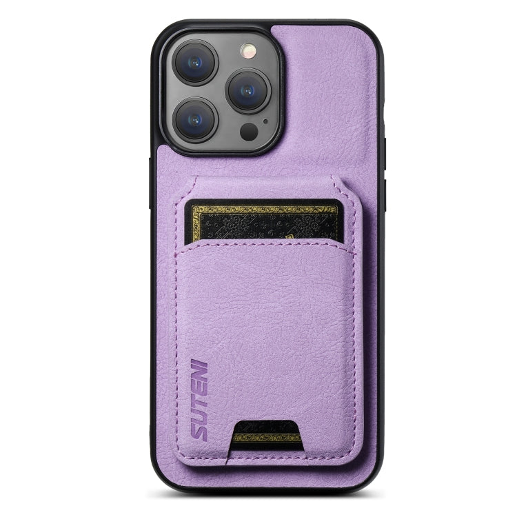 For iPhone 14 Pro Suteni H02 Litchi Leather Card Wallet Stand Back Phone Case(Purple) - HoMEdemic™ 