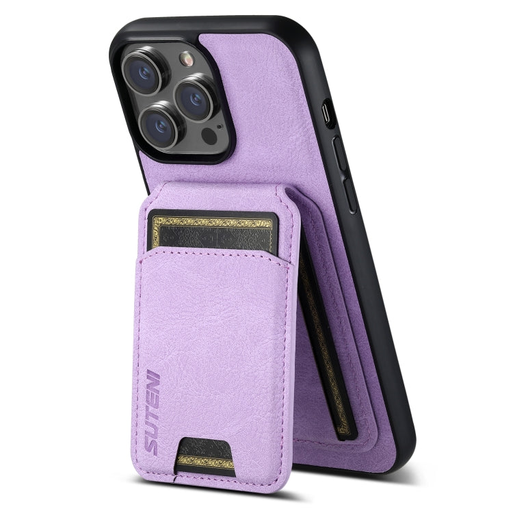 For iPhone 14 Pro Suteni H02 Litchi Leather Card Wallet Stand Back Phone Case(Purple) - HoMEdemic™ 