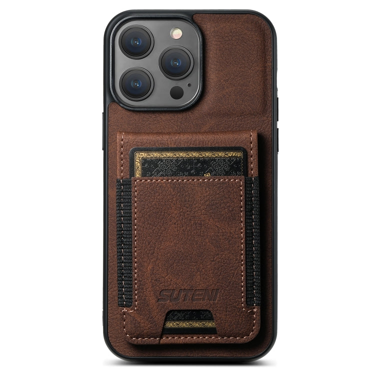 For iPhone 14 Pro Suteni H03 Litchi Leather Card Bag Stand Back Phone Case(Brown) - HoMEdemic™ 