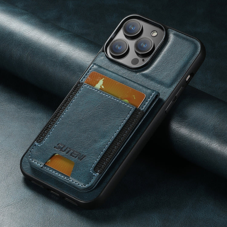 For iPhone 14 Pro Suteni H03 Oil Wax Leather Wallet Stand Back Phone Case(Blue) - HoMEdemic™ 