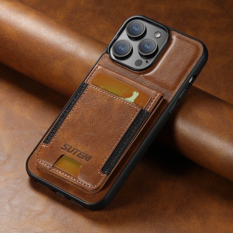 For iPhone 14 Pro Suteni H03 Oil Wax Leather Wallet Stand Back Phone Case(Brown) - HoMEdemic™ 