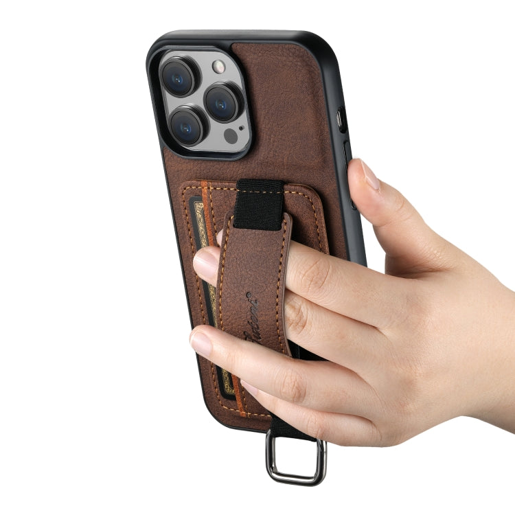 For iPhone 14 Pro Suteni H13 Litchi Leather Wrist Strap Wallet Back Phone Case(Brown) - HoMEdemic™ 