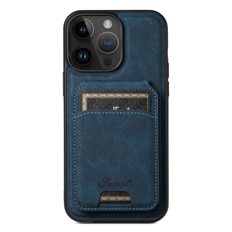 For iPhone 14 Pro Suteni H16 Litchi Texture Leather Detachable Wallet Back Phone Case(Blue) - HoMEdemic™ 