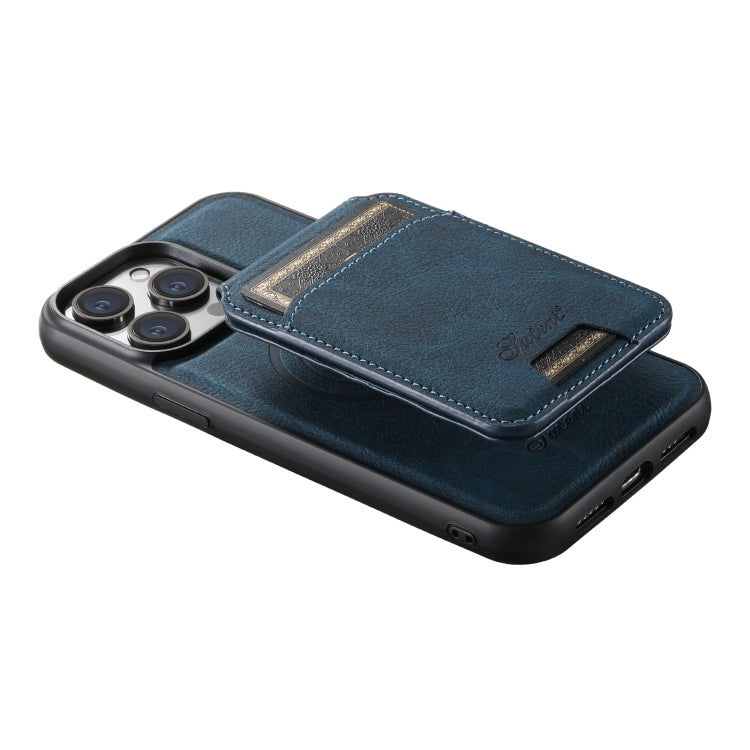 For iPhone 14 Pro Suteni H17 Litchi Texture Leather MagSafe Detachable Wallet Phone Case(Blue) - HoMEdemic™ 