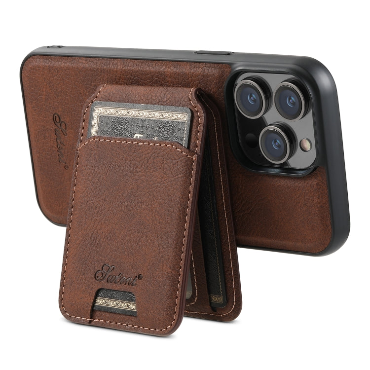 For iPhone 14 Pro Suteni H17 Litchi Texture Leather MagSafe Detachable Wallet Phone Case(Brown) - HoMEdemic™ 