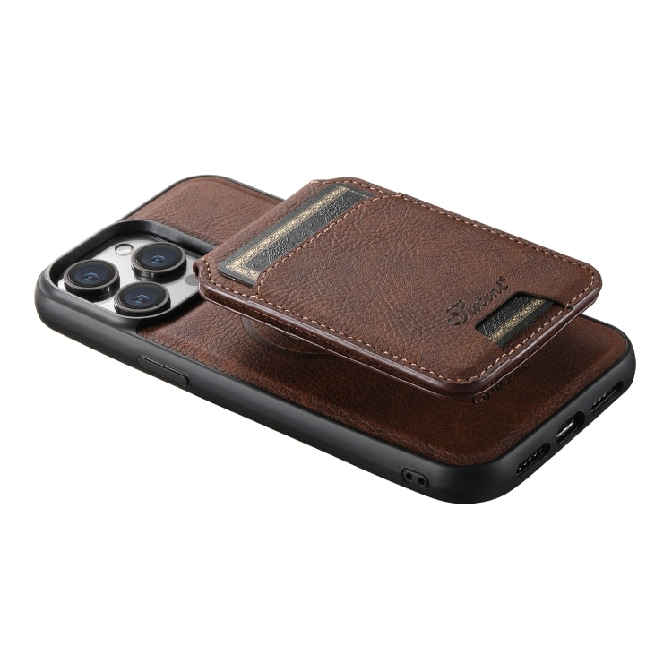For iPhone 14 Pro Suteni H17 Litchi Texture Leather MagSafe Detachable Wallet Phone Case(Brown) - HoMEdemic™ 