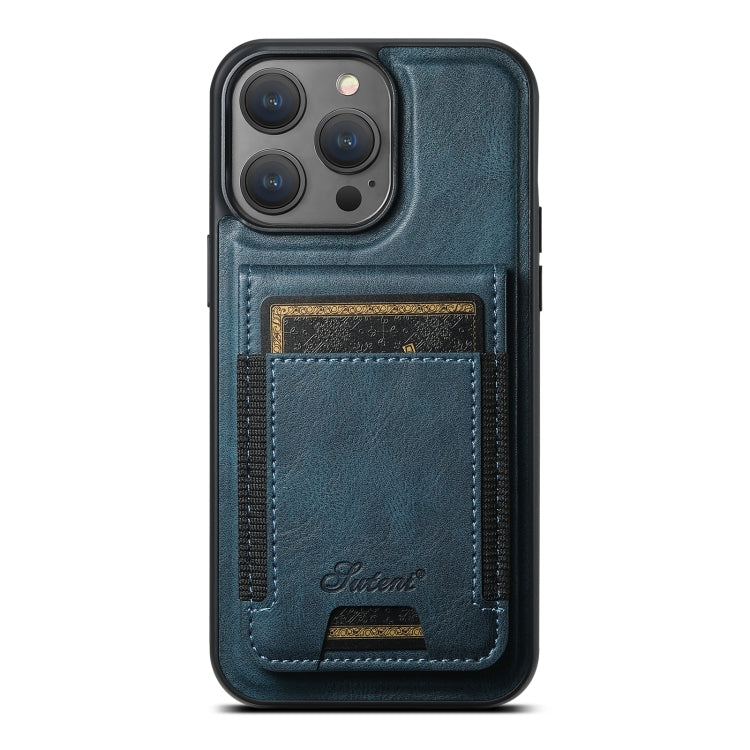 For iPhone 14 Pro Suteni H17 Oil Eax Leather MagSafe Detachable Wallet Phone Case(Blue) - HoMEdemic™ 