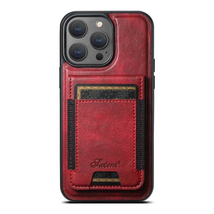 For iPhone 14 Pro Suteni H17 Oil Eax Leather MagSafe Detachable Wallet Phone Case(Red) - HoMEdemic™ 