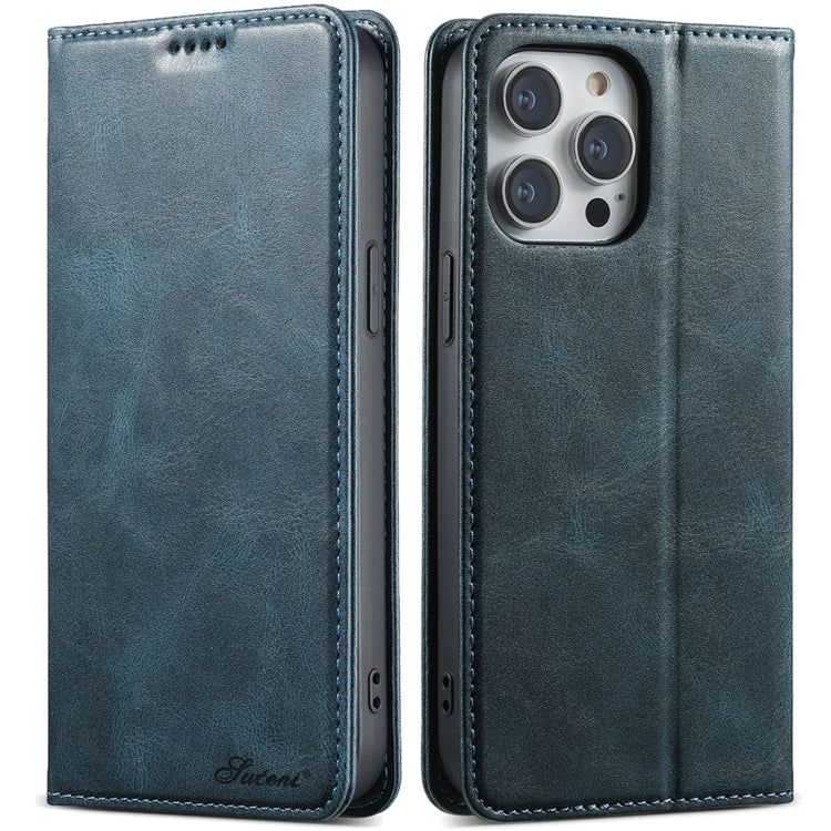 For iPhone 14 Pro Suteni J02 Oil Wax Wallet Leather Phone Case(Blue) - HoMEdemic™ 