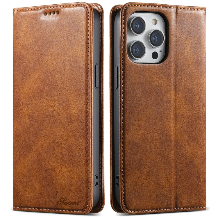 For iPhone 14 Pro Suteni J02 Oil Wax Wallet Leather Phone Case(Brown) - HoMEdemic™ 