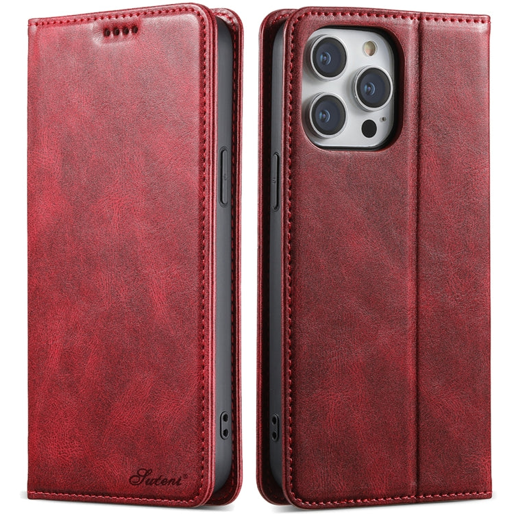 For iPhone 14 Pro Suteni J02 Oil Wax Wallet Leather Phone Case(Red) - HoMEdemic™ 