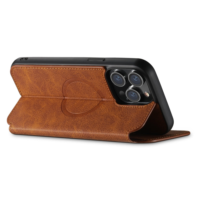 For iPhone 14 Pro Suteni J06 Retro Matte Litchi Texture Leather Magnetic Magsafe Phone Case(Khaki) - HoMEdemic™ 