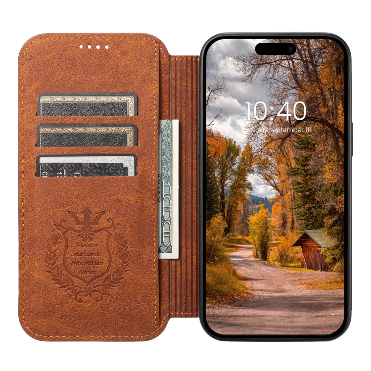 For iPhone 14 Pro Suteni J06 Retro Matte Litchi Texture Leather Magnetic Magsafe Phone Case(Khaki) - HoMEdemic™ 
