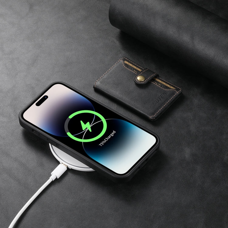 For iPhone 14 Pro Suteni M1 Oil Wax MagSafe Detachable Horizontal Card Bag Phone Case(Black) - HoMEdemic™ 