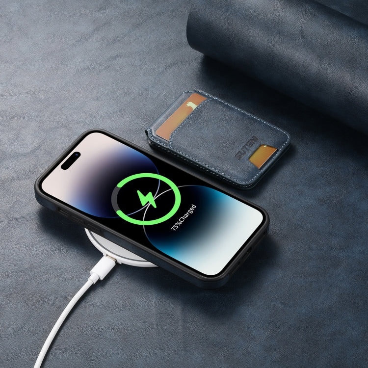 For iPhone 14 Pro Suteni M2 Oil Wax MagSafe Horizontal Card Bag Phone Case(Blue) - HoMEdemic™ 