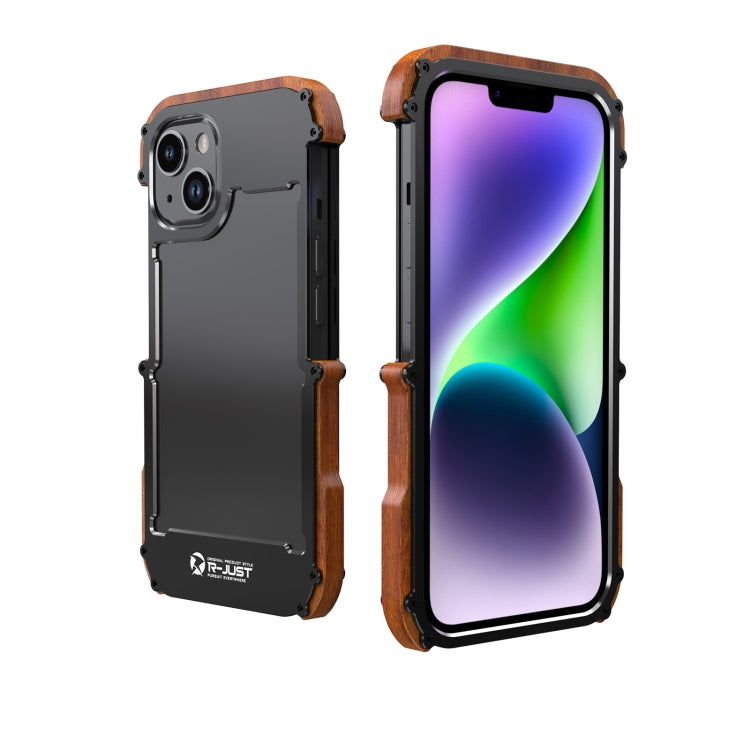 For iPhone 14 R-JUST Ironwood Generation Metal + Wood Phone Case - HoMEdemic™ 