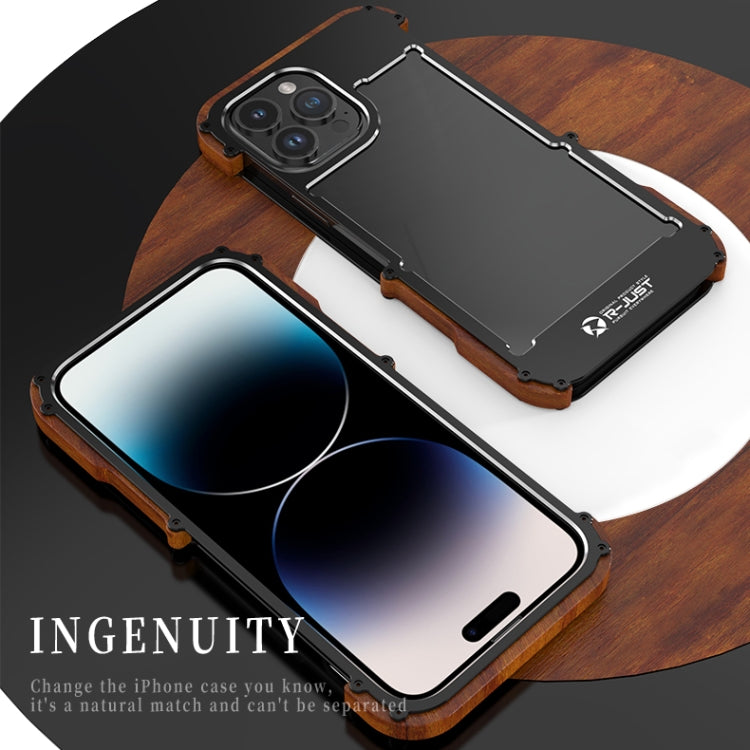 For iPhone 14 R-JUST Ironwood Generation Metal + Wood Phone Case - HoMEdemic™ 