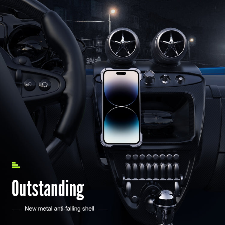 For iPhone 14 R-JUST RJ51 Hollow Shockproof Metal Phone Case (Dark Grey) - HoMEdemic™ 