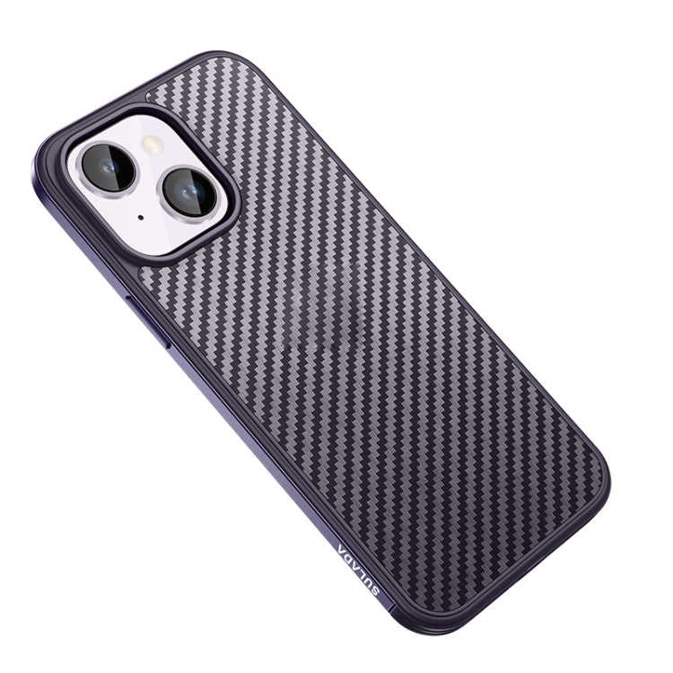 For iPhone 14 SULADA Carbon Fiber Textured Shockproof Metal + TPU Frame Case(Dark Purple) - HoMEdemic™ 