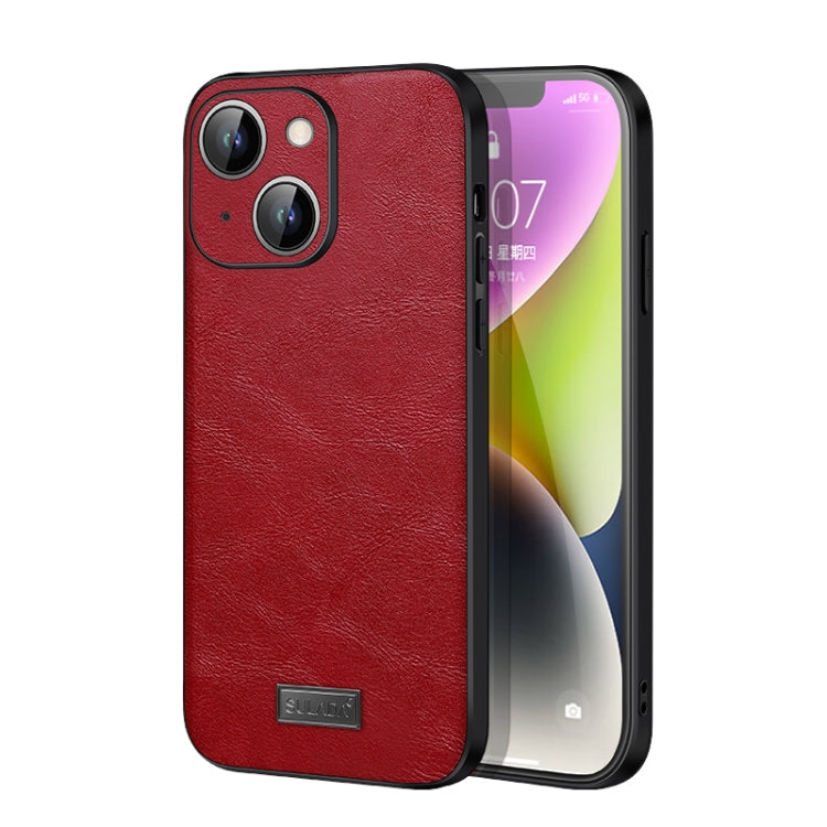 For iPhone 14 SULADA Shockproof TPU + Handmade Leather Phone Case(Red) - HoMEdemic™ 