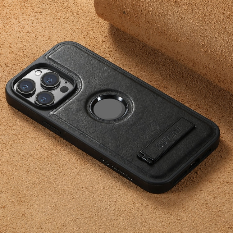 For iPhone 14 Suteni G2 Magsafe Oil Wax Leather Back Phone Case with Holder(Black) - HoMEdemic™ 