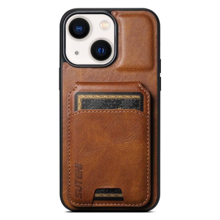For iPhone 14 Suteni H02 Leather Wallet Stand Back Phone Case(Brown) - HoMEdemic™ 