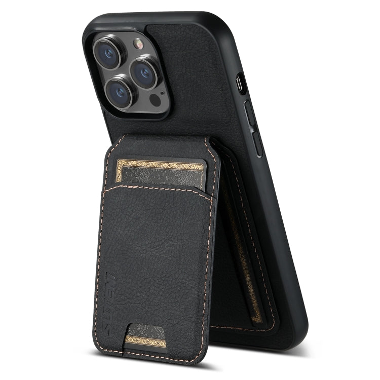 For iPhone 14 Suteni H02 Litchi Leather Card Wallet Stand Back Phone Case(Black) - HoMEdemic™ 