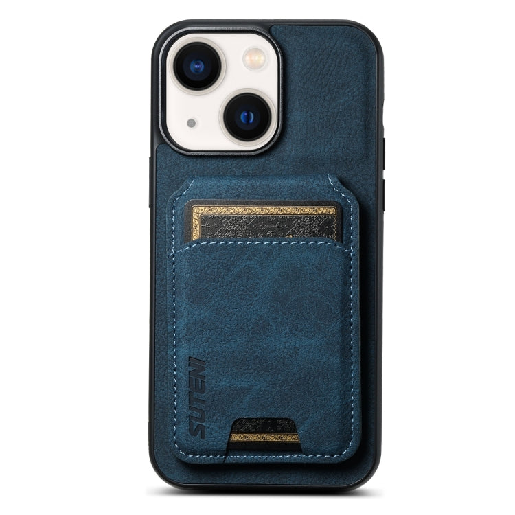 For iPhone 14 Suteni H02 Litchi Leather Card Wallet Stand Back Phone Case(Blue) - HoMEdemic™ 