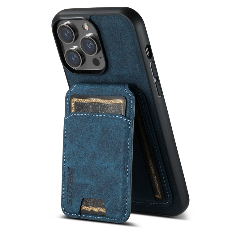 For iPhone 14 Suteni H02 Litchi Leather Card Wallet Stand Back Phone Case(Blue) - HoMEdemic™ 