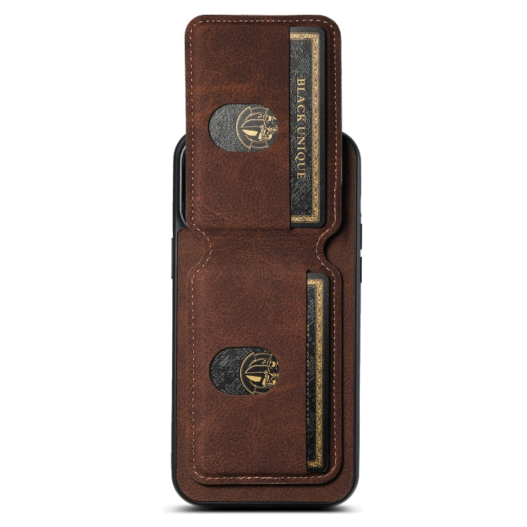 For iPhone 14 Suteni H02 Litchi Leather Card Wallet Stand Back Phone Case(Brown) - HoMEdemic™ 