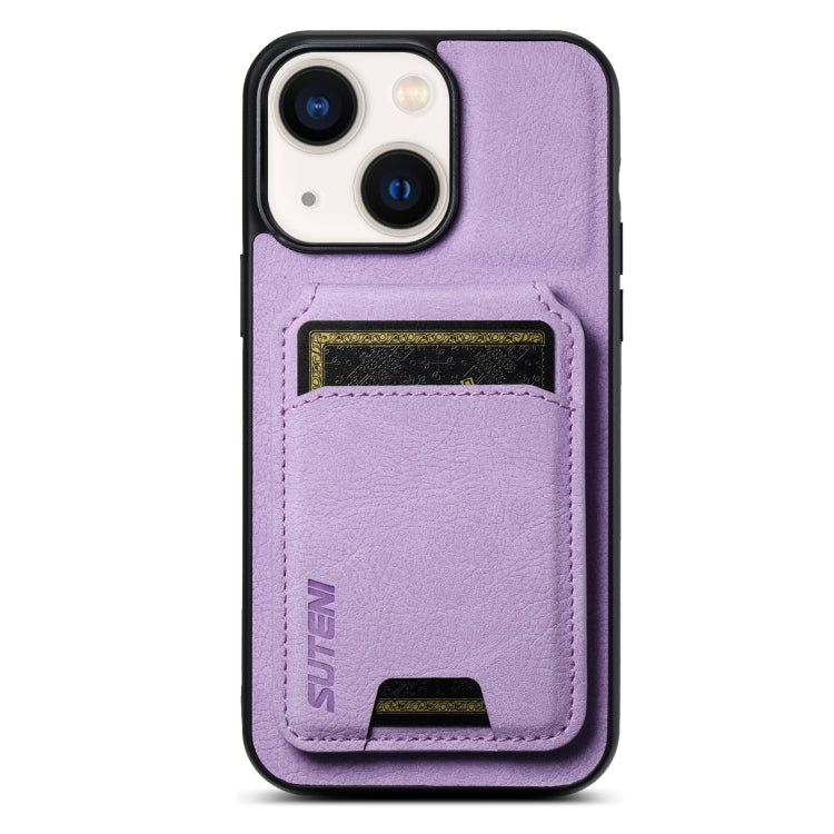 For iPhone 14 Suteni H02 Litchi Leather Card Wallet Stand Back Phone Case(Purple) - HoMEdemic™ 