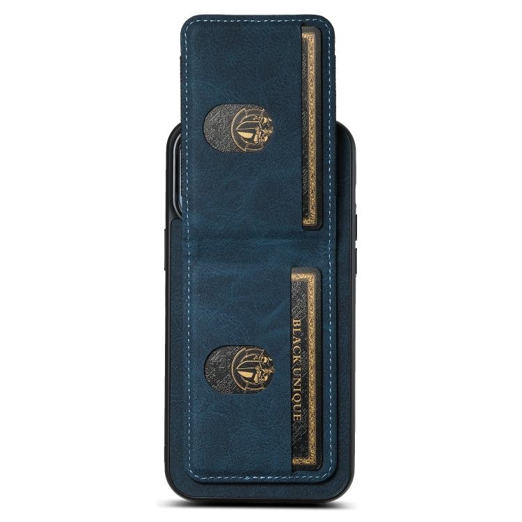 For iPhone 14 Suteni H03 Litchi Leather Card Bag Stand Back Phone Case(Blue) - HoMEdemic™ 
