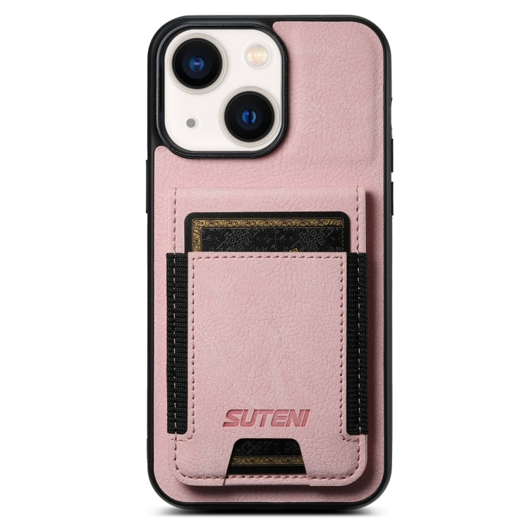 For iPhone 14 Suteni H03 Litchi Leather Card Bag Stand Back Phone Case(Pink) - HoMEdemic™ 