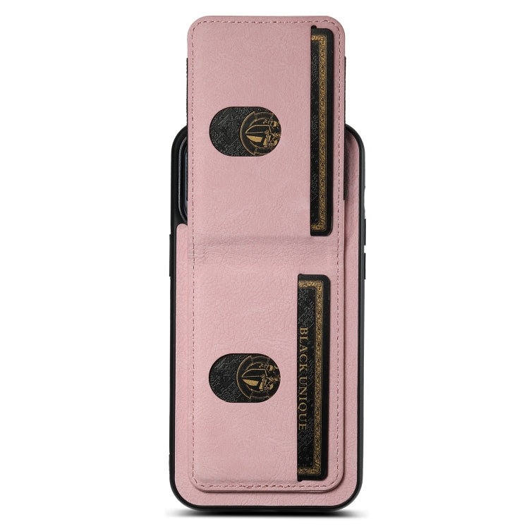 For iPhone 14 Suteni H03 Litchi Leather Card Bag Stand Back Phone Case(Pink) - HoMEdemic™ 