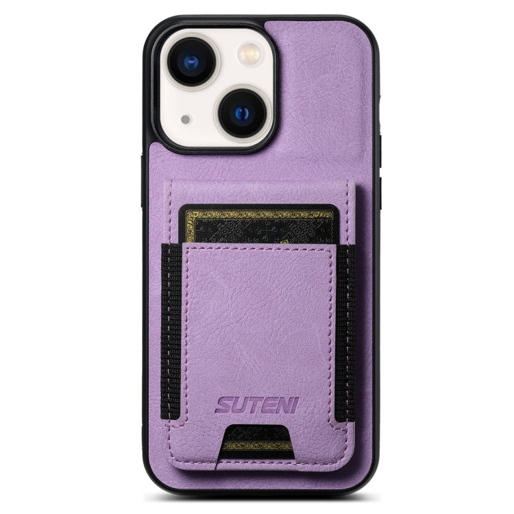 For iPhone 14 Suteni H03 Litchi Leather Card Bag Stand Back Phone Case(Purple) - HoMEdemic™ 