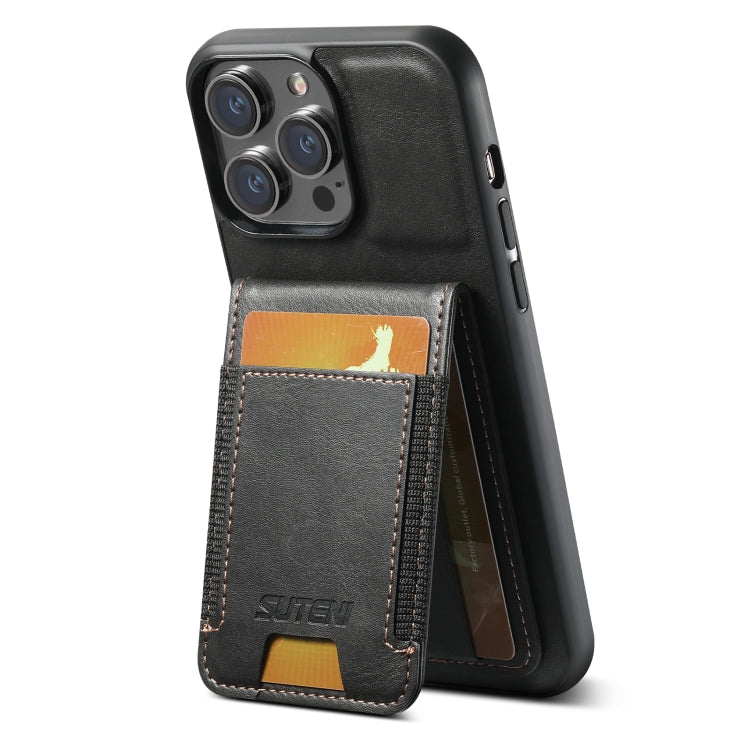 For iPhone 14 Suteni H03 Oil Wax Leather Wallet Stand Back Phone Case(Black) - HoMEdemic™ 